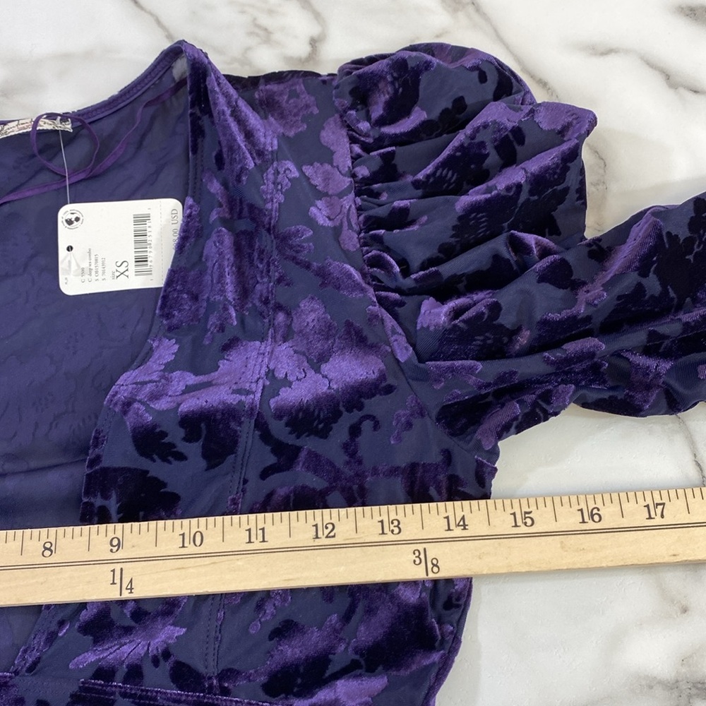 Intimately Free People Magic Hour Bodysuit Women Size XS Purple Velvet Puff‎ - Picture 12 of 16